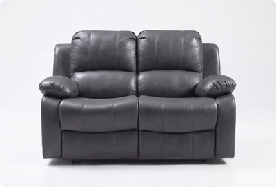 York Grey Leather 2 Seater Manual Recliner Sofa