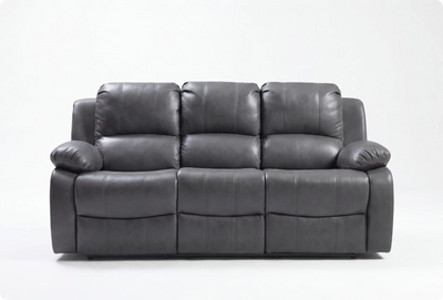 York Grey Leather 3 Seater Manual Recliner Sofa