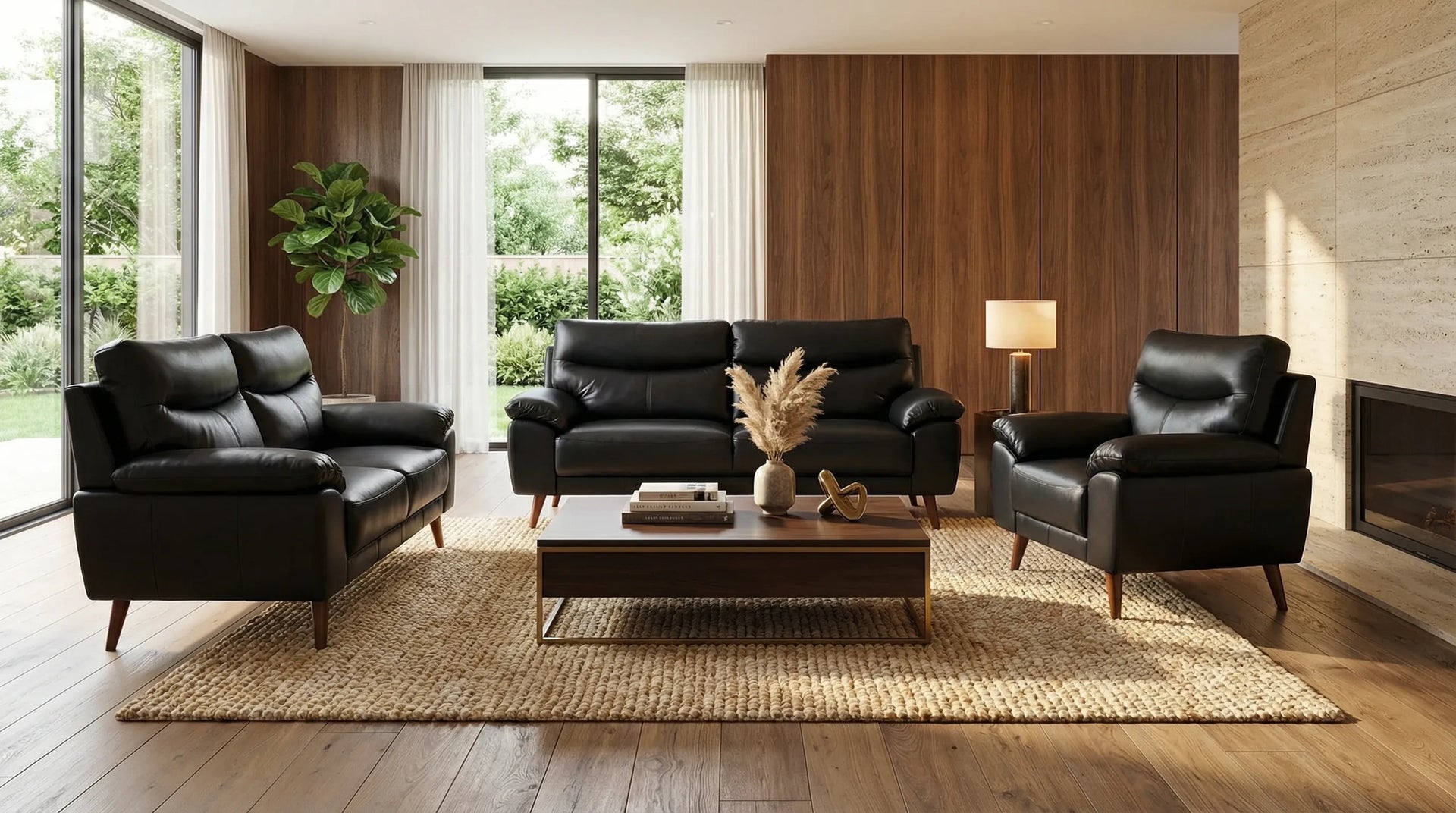 Ascot Genuine Leather Black 2 Seater Sofa