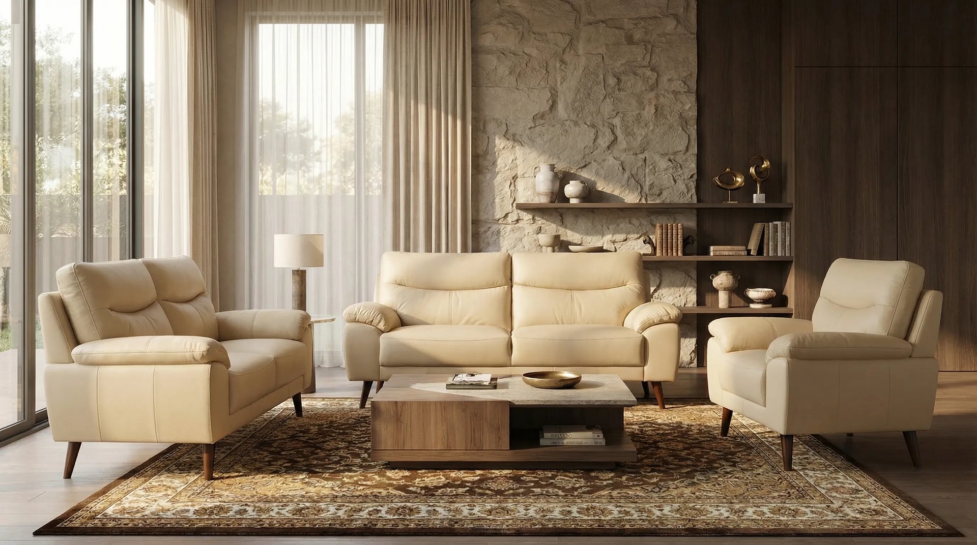 Ascot Genuine Leather Cream 2 Seater Sofa