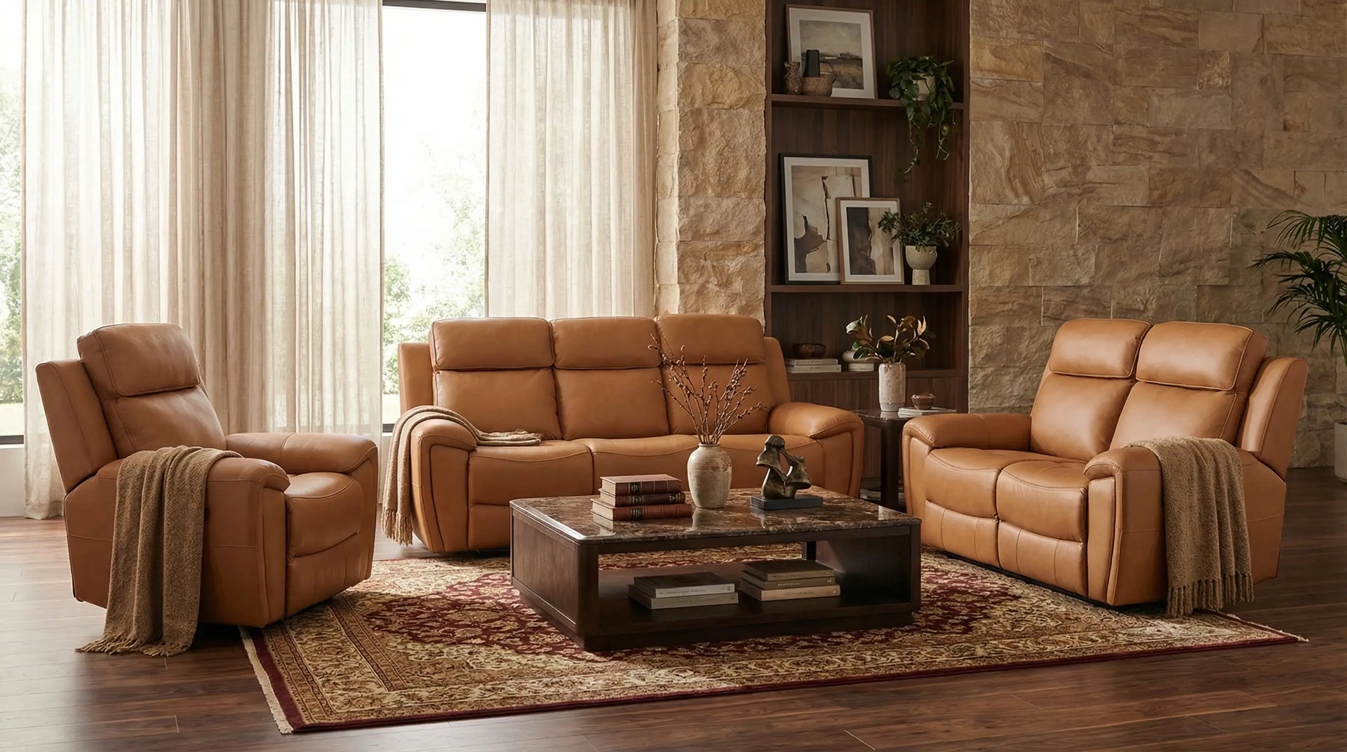 Leo Genuine Leather Caramel Armchair with Electric Power Recliner