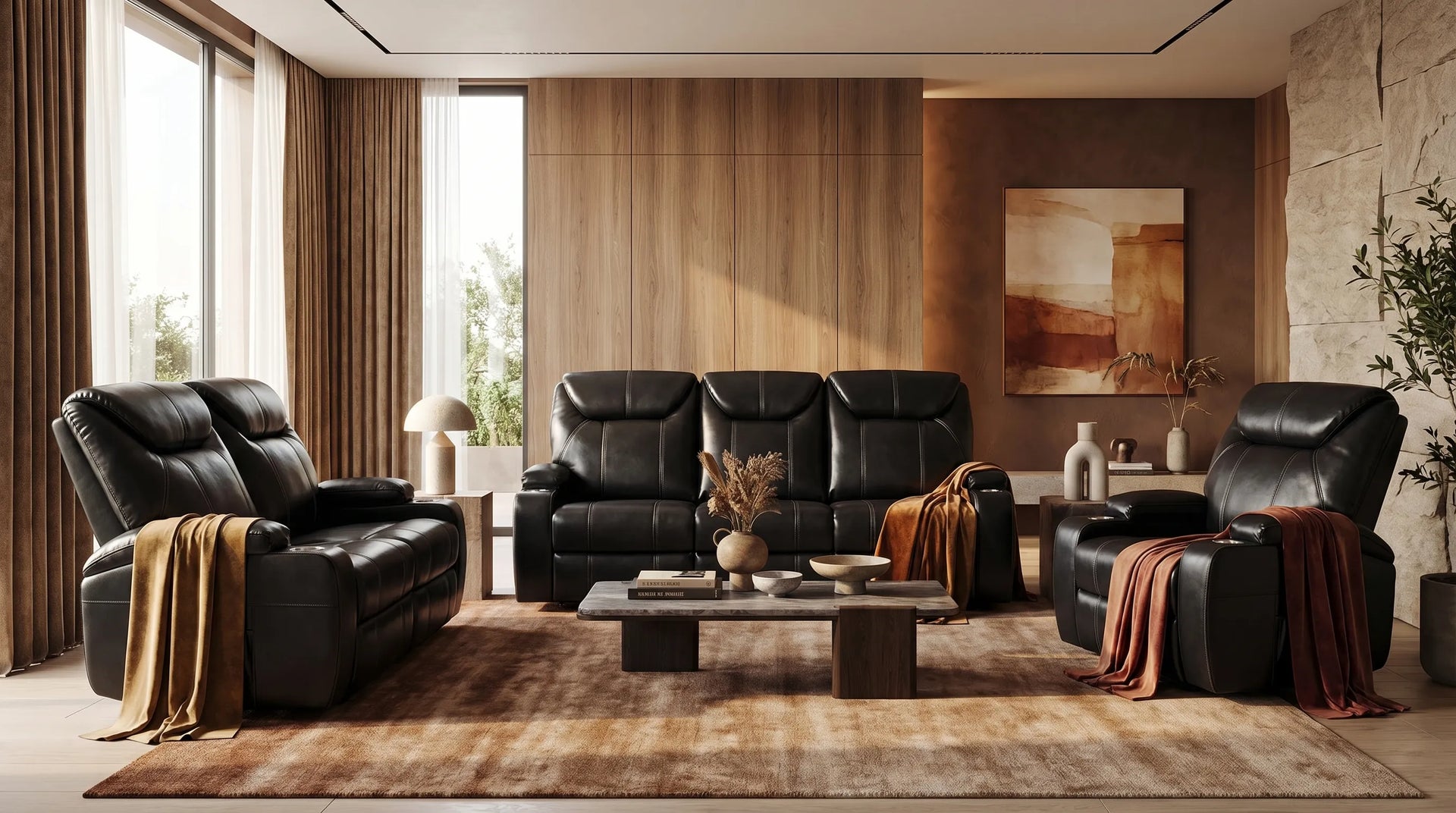 Cinemax Black Electric Leather Recliner Armchair With Two Cup Holders