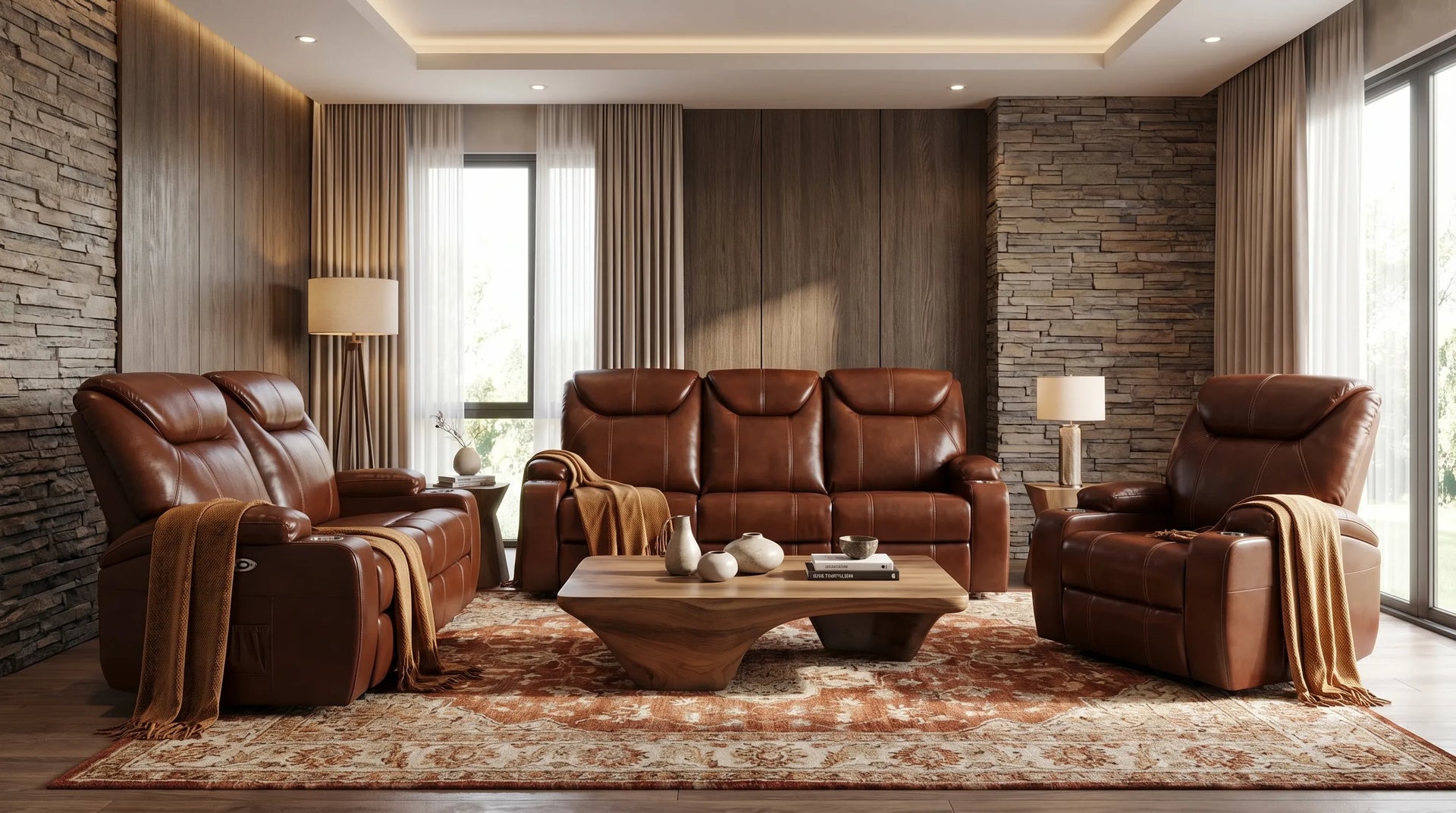 Cinemax Tan Electric 2 Seater Leather Recliner Sofa With Two Cup Holders