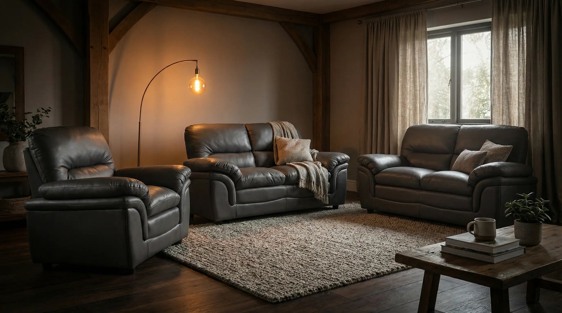 Florence Grey Leather 2 Seater Sofa