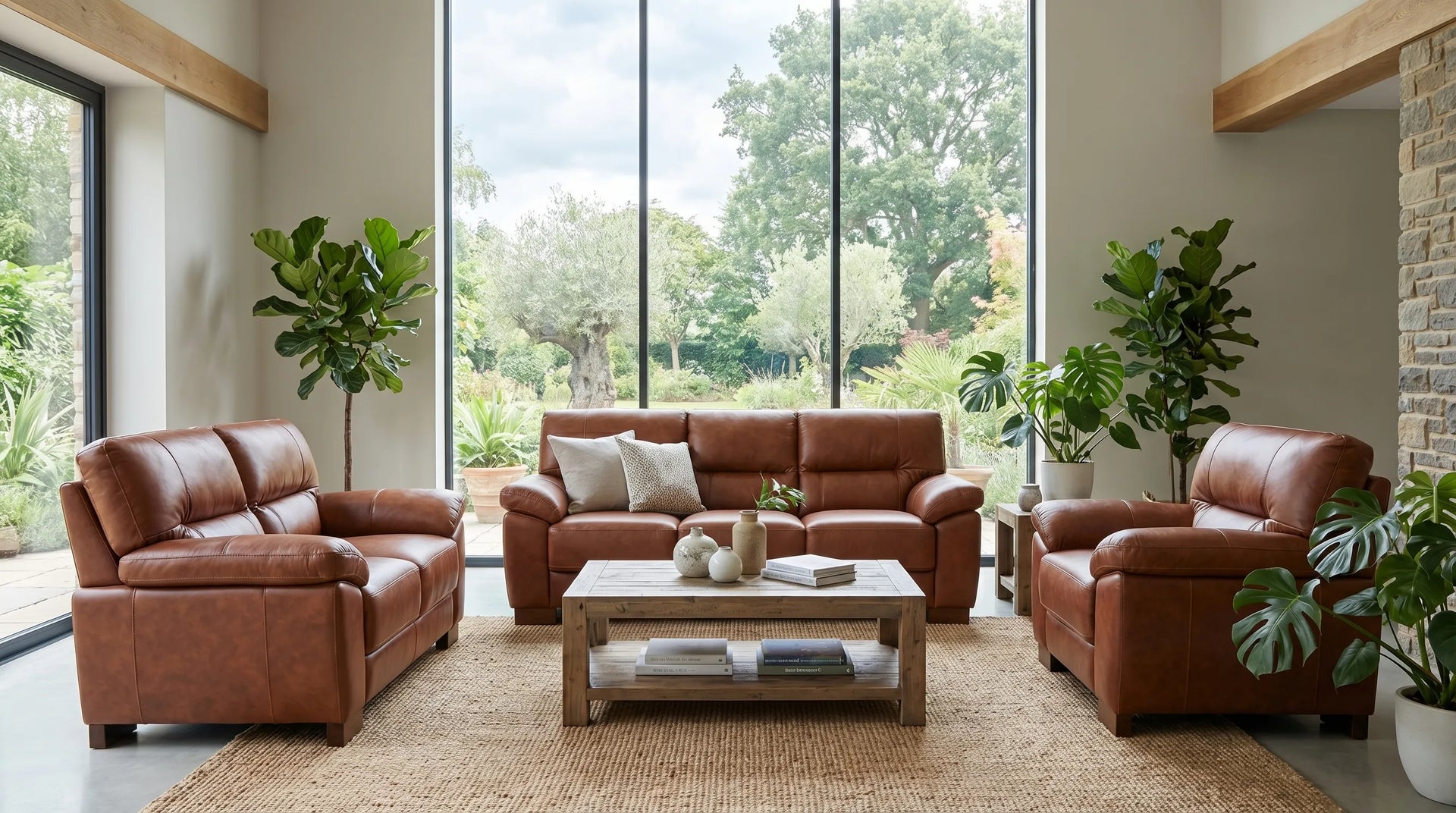 Dalmore Genuine Leather Tan 3 Seater Sofa