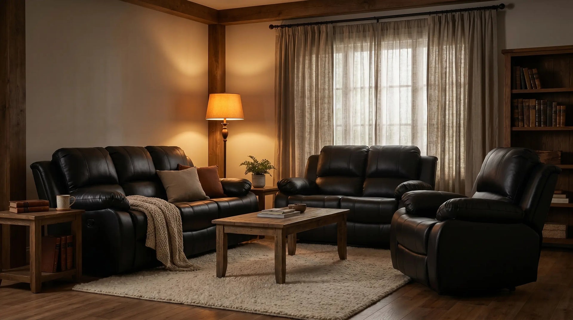 York Black Leather Manual Recliner Armchair