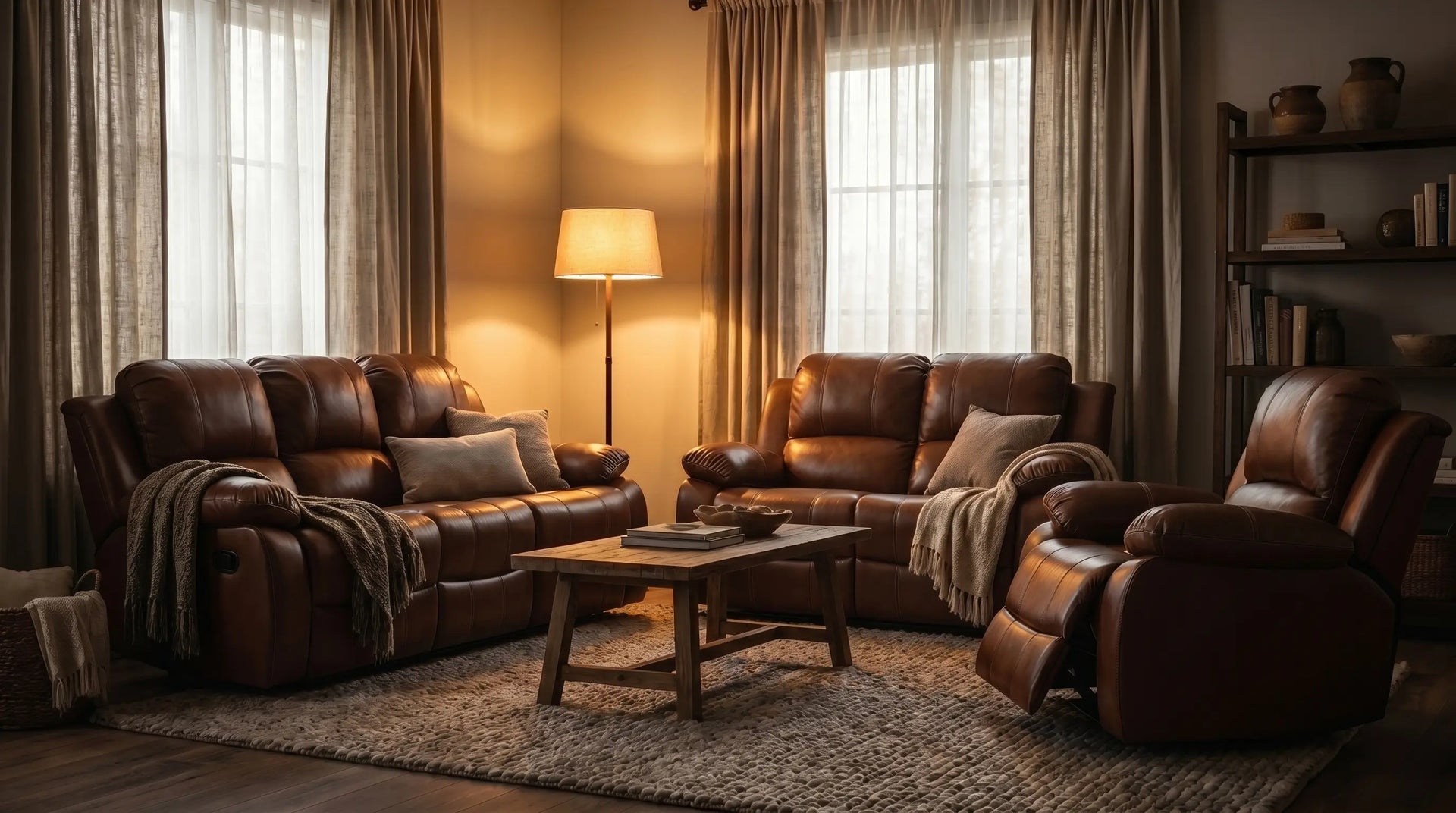 York Leather Tan Manual Recliner Armchair