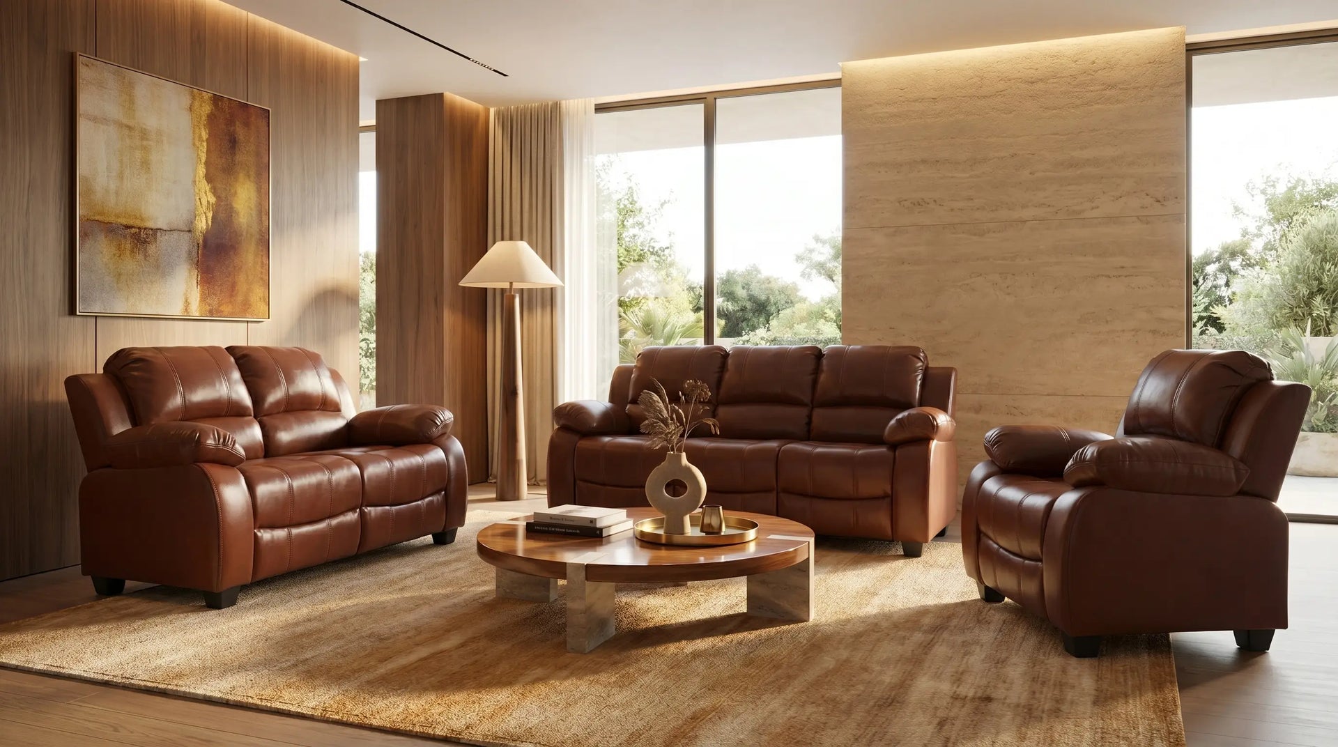 Veloura Tan Leather 2 Seater Sofa