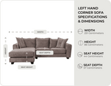Richmond Brown Fabric Left Hand Corner Sofa measurements