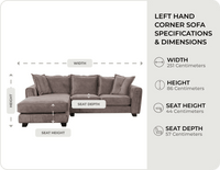 Richmond Brown Fabric Left Hand Corner Sofa measurements