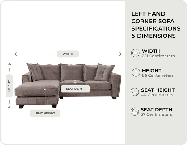 Richmond Brown Fabric Left Hand Corner Sofa measurements