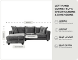 Richmond Grey Fabric Left Hand Corner Sofa measurements