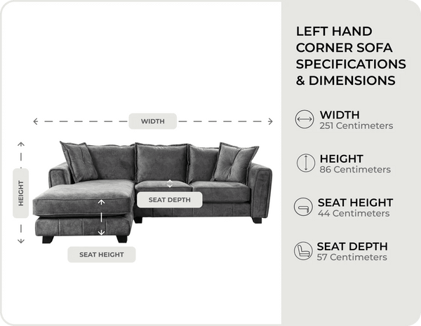 Richmond Grey Fabric Left Hand Corner Sofa measurements