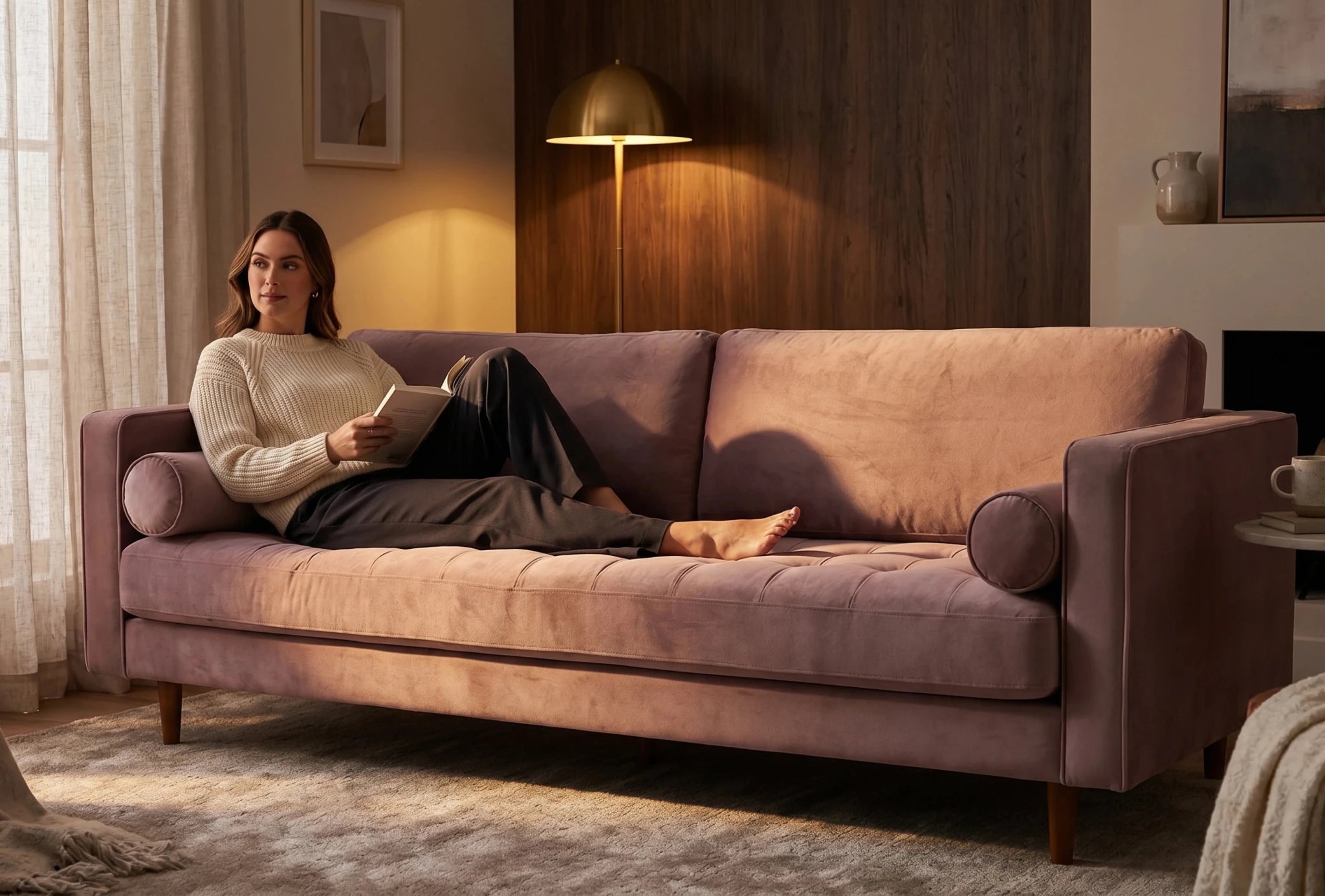Scott Dusty Rose Velvet 4 Seater Sofa