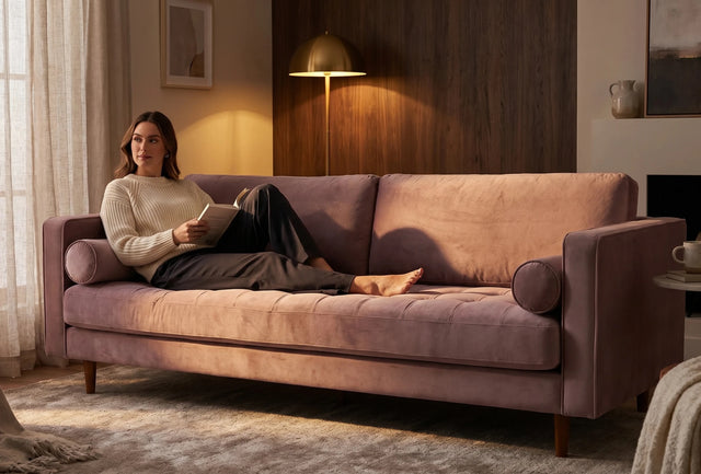 Scott Dusty Rose Velvet 4 Seater Sofa