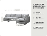 Mayfair Grey Fabric U Shape High Back Corner Sofa + Footstool