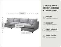 Mayfair Grey Fabric U Shape High Back Corner Sofa + Footstool