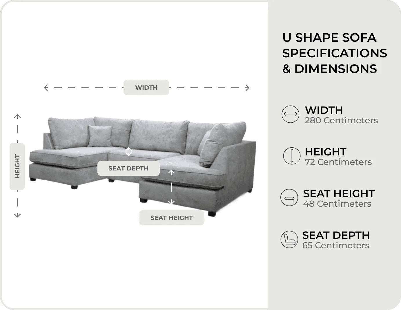 Mayfair Grey Fabric U Shape High Back Corner Sofa + Footstool
