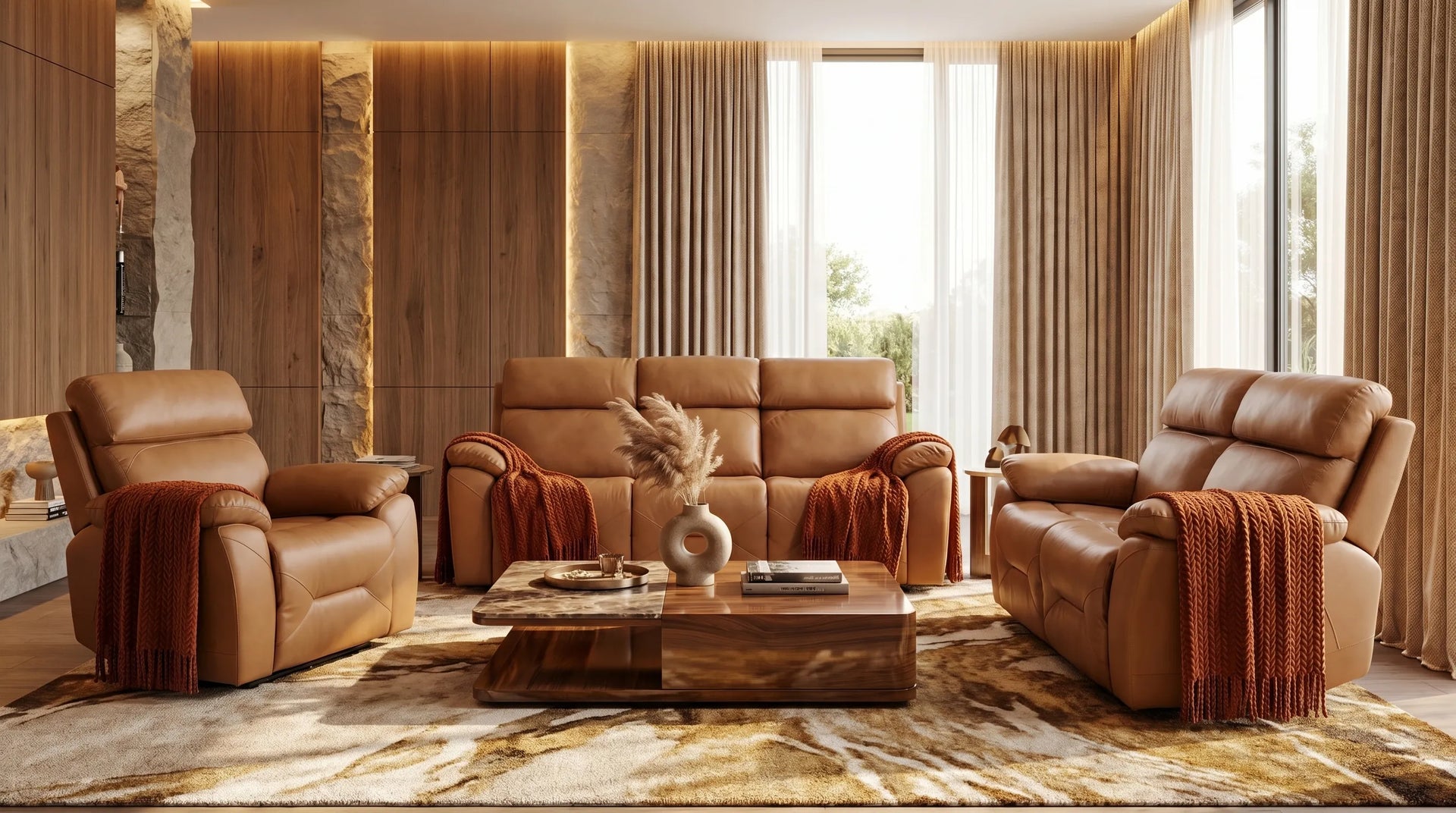 Milano Genuine Leather Caramel Electric Power Recliner Armchair