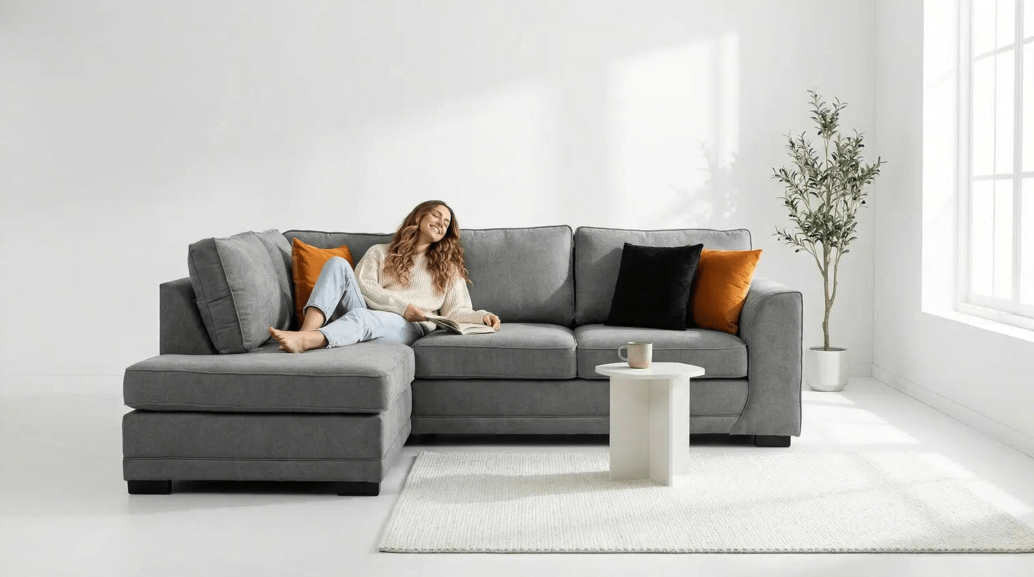 Orka Sofa Grey Fabric Left Hand Corner Sofa - LHC - Furniture Instore