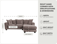 Richmond Brown Fabric Right Hand Corner Sofa measurements