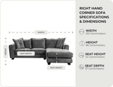 Richmond Grey Fabric Right Hand Corner Sofa measurements