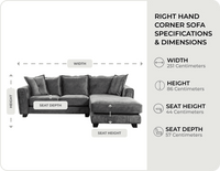 Richmond Grey Fabric Right Hand Corner Sofa measurements