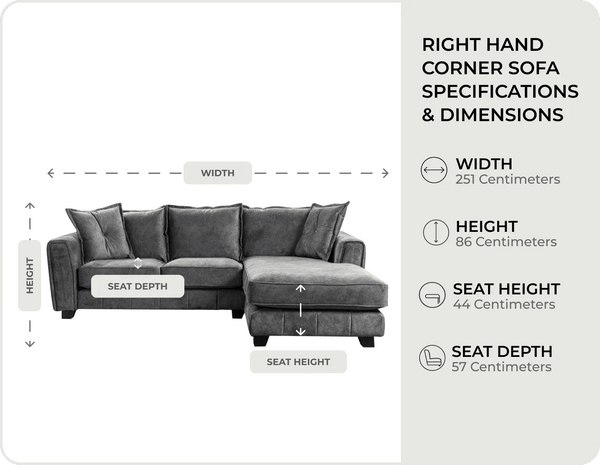 Richmond Grey Fabric Right Hand Corner Sofa measurements