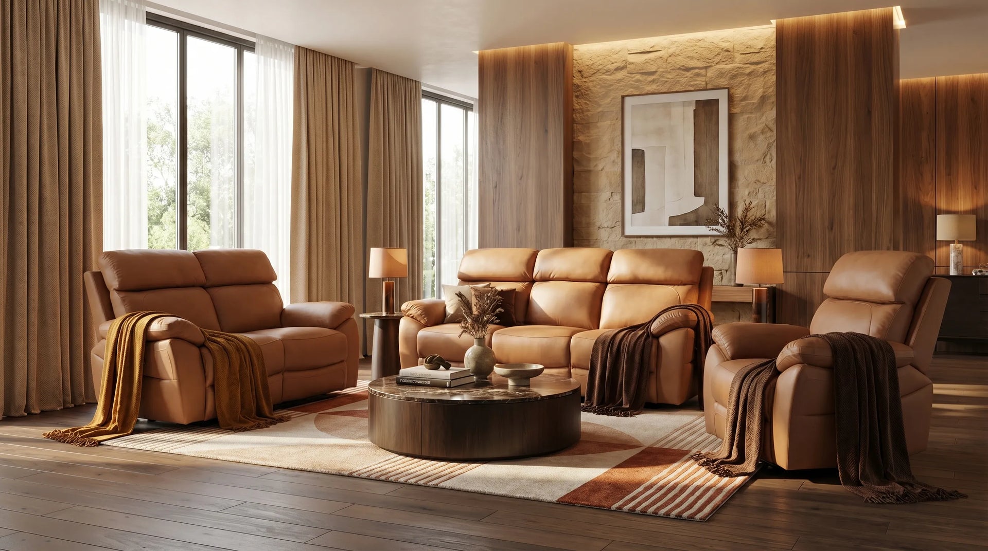 Torino Genuine Leather Caramel Electric Power Recliner Armchair