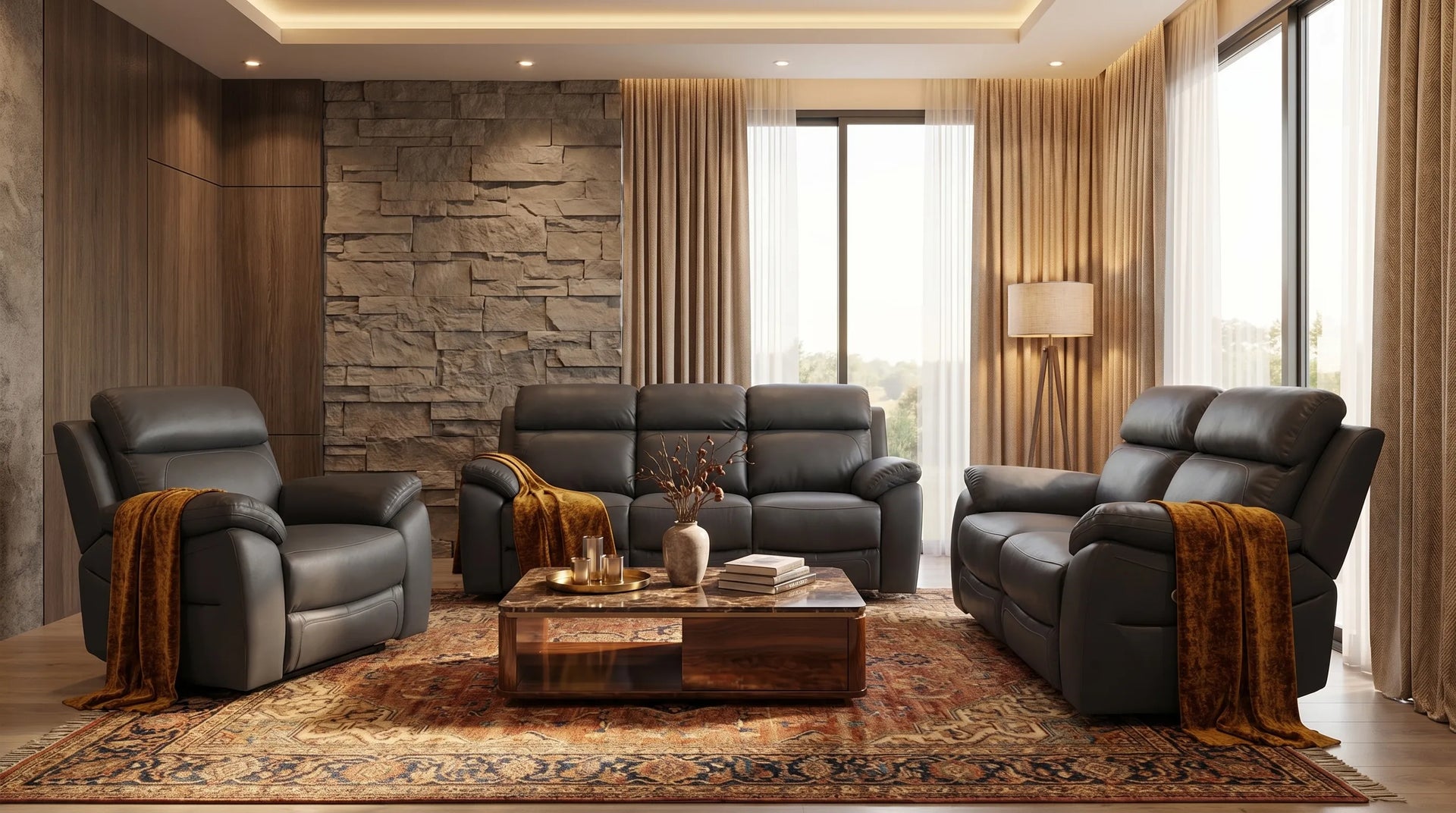 Torino Genuine Leather Grey Electric Power Recliner Armchair