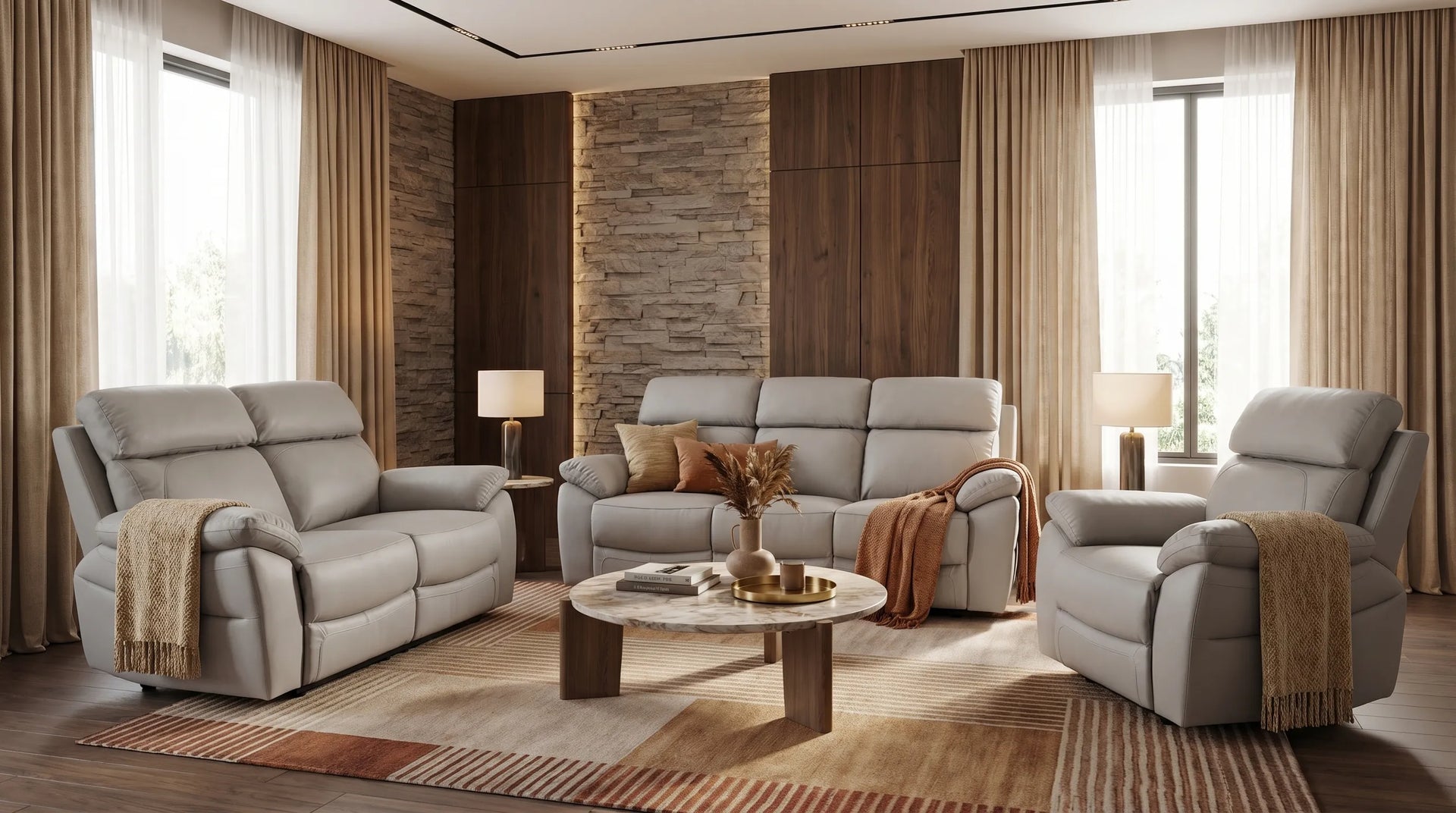 Torino Genuine Leather Light Grey Electric Power Recliner Armchair