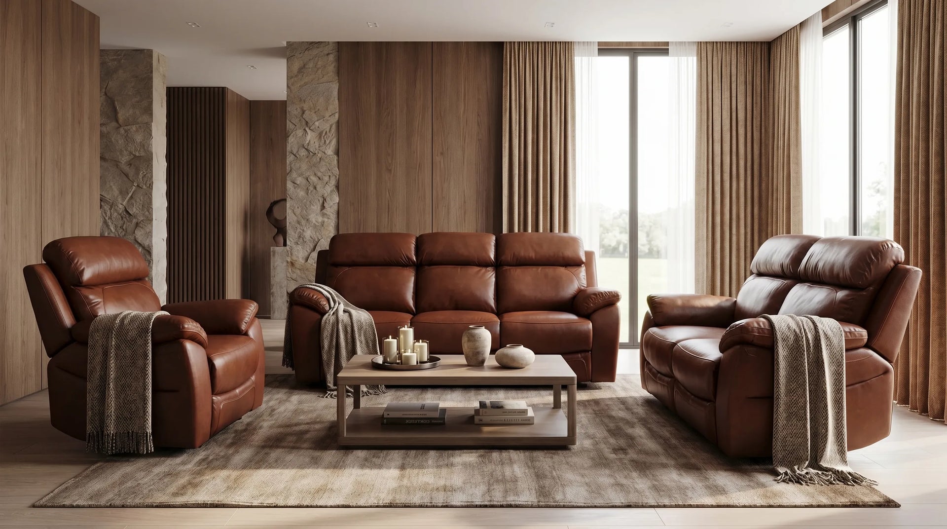 Torino Genuine Leather Tan Electric Power Recliner Armchair