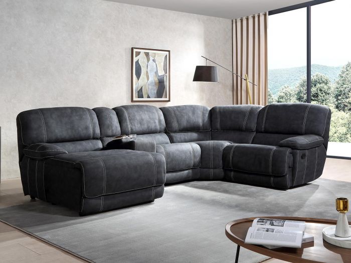 Charcoal Fabric Electric Recliner Sofa, Tan Leather Corner Sofa Recliner