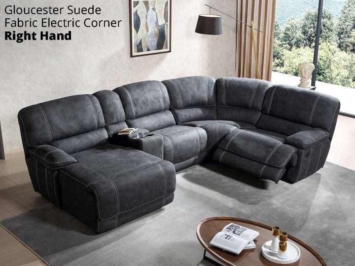 Charcoal Fabric Electric Recliner Sofa, L Shaped Reclining Sofa