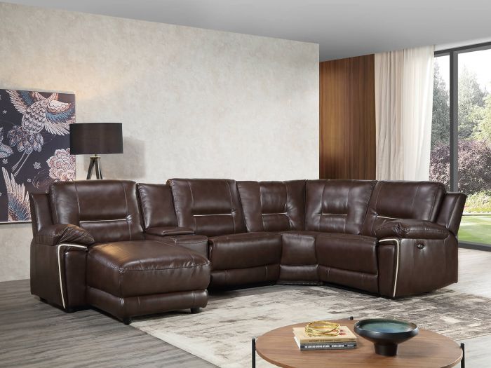 Henry Brown Cream Leather Electric, Brown Leather L Sofa