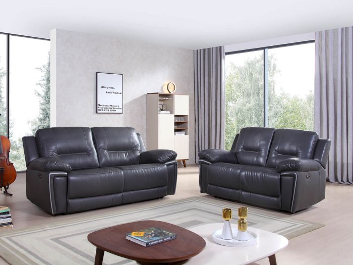 Henry Grey Leather Electric, Leather Electric Recliner Sofa Set