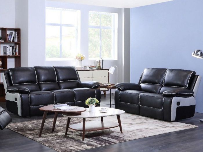 Black Grey Leather Recliner Sofa, Grey Leather Sofa Recliner Set