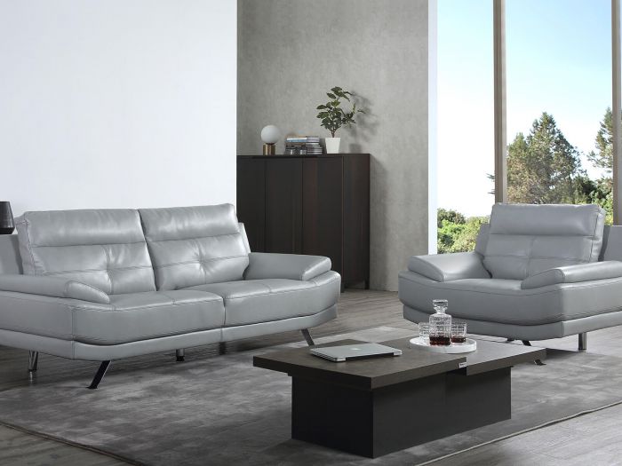 Islington Light Grey Leather Sofa, Modern Grey Leather Sofa Living Room Ideas