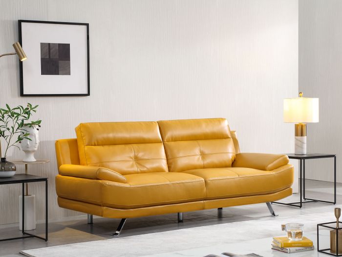 Islington Mustard Leather Sofa, Yellow Leather Living Room Furniture
