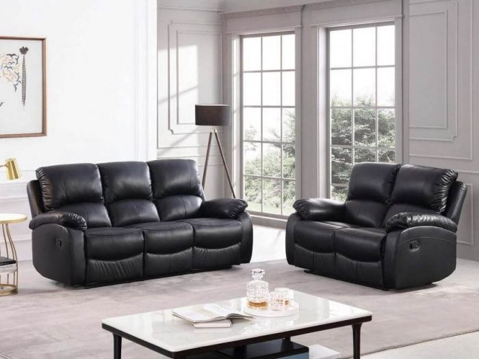 Roma Black Leather Recliner Sofa, Black Leather Sofa Recliner Set