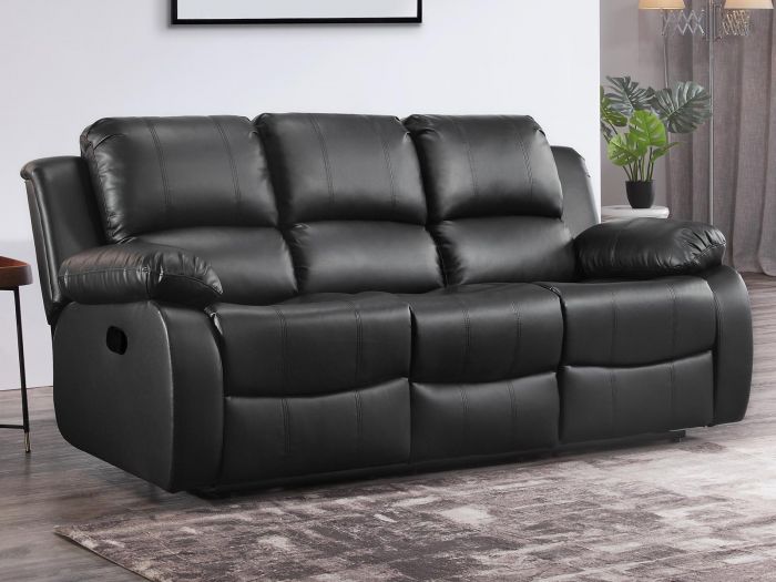 Valencia Black Leather Recliner 3, 3 Seater Black Leather Recliner Sofa