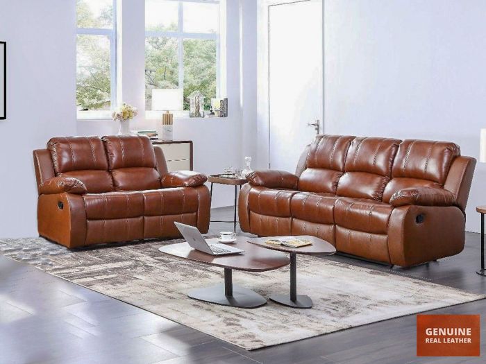 Valencia Tan Genuine Leather Recliner, Genuine Leather Reclining Sofa Set