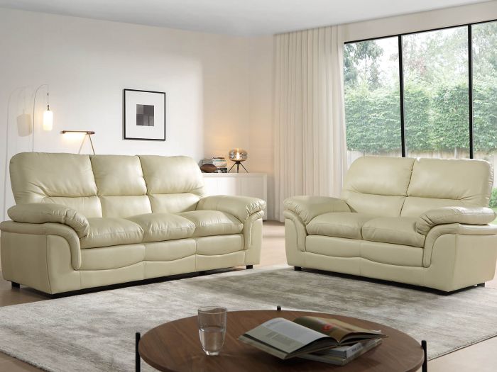Verona Cream Leather Sofa Collection, Cream Leather Couch